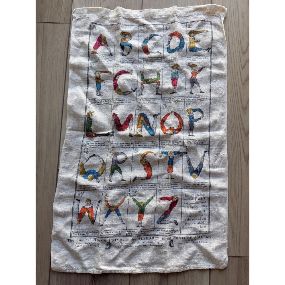 1990 Vintage Carrington Bowles Alphabet Posture Master Tea Towel Cream Linen